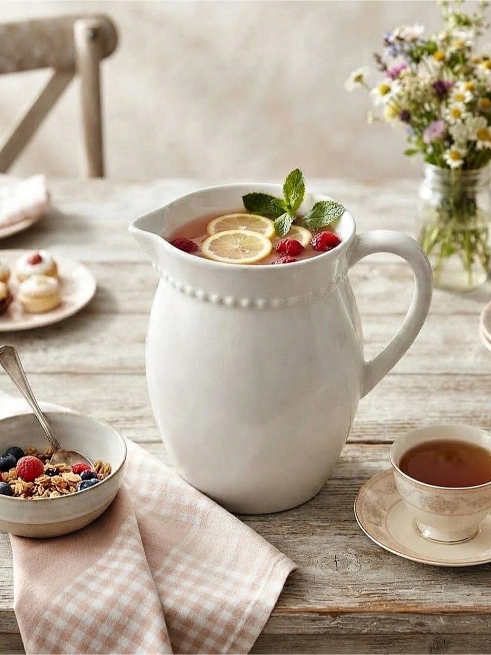 Everyday Home Essentials Stoneware Beaded Pitcher White 1.5 Qt Stoneware Pitcher